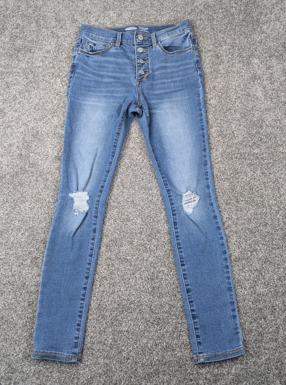 Old Navy Jeans Ladies 12 Blue Denim Hi Rise Super Skinny Exposed Button Fly